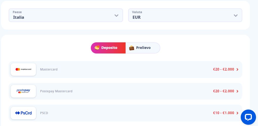 Effettua depositi rapidi con Mastercard e Postepay